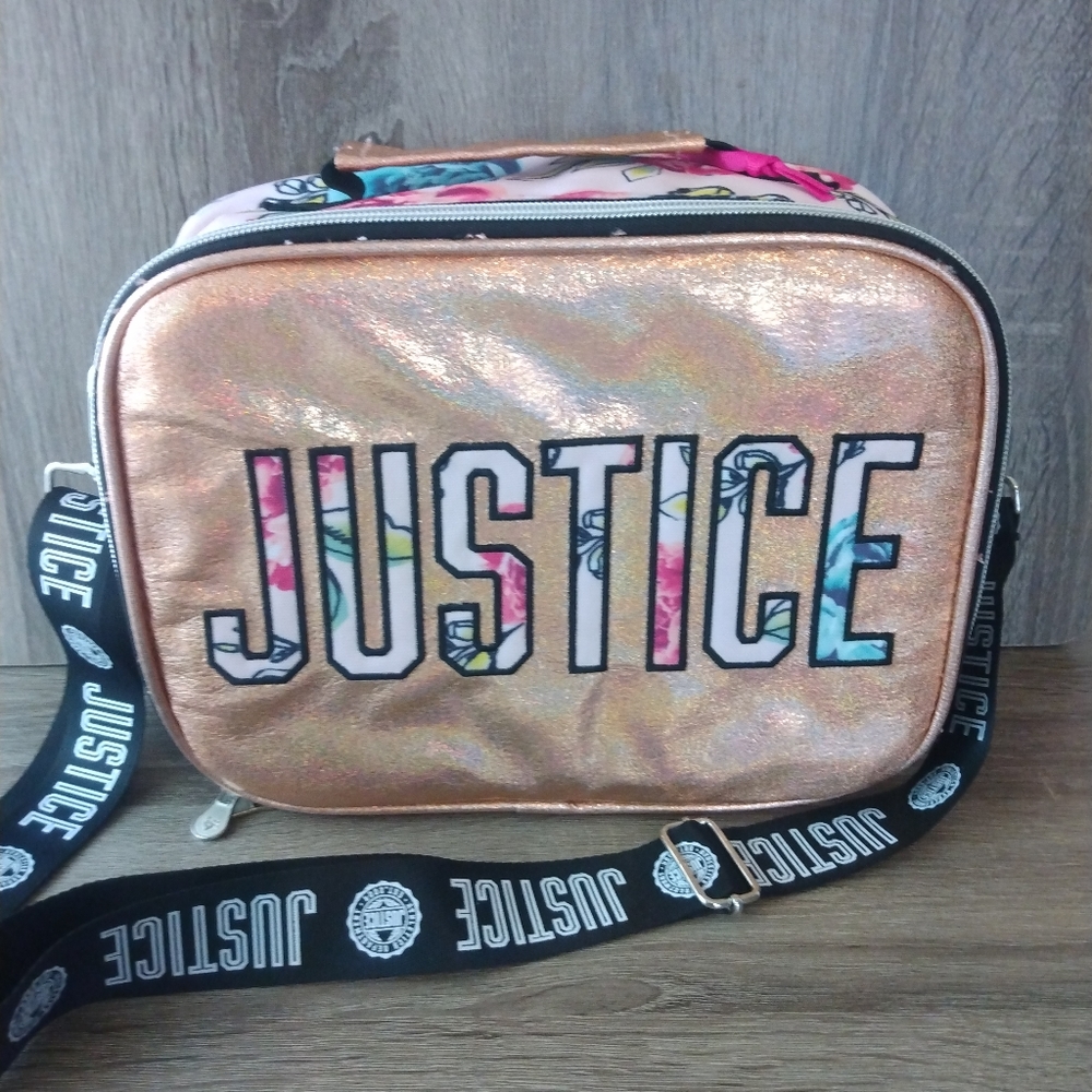 Justice Peach/Pink Glitter Floral Insulated Lunch Kit